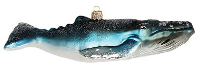 Impuls Christbaumschmuck Buckelwal 18cm - Glas Figur zum Aufhängen - mundgeblasen & handbemalt - Weihnachtsbaum Anhänger für Weihnachten - Christbaumanhänger & Weihnachtsbaumschmuck - Wal Blau