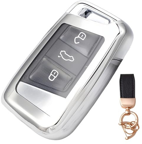 NEUHOO Auto Zubehör für Skoda Karoq | Sportline 2017-2024 2025 Schlüsselhülle und Schlüsselanhänger, Schlüsselgehäuse Silikon Schlüsselkarte Hülle (Silber)
