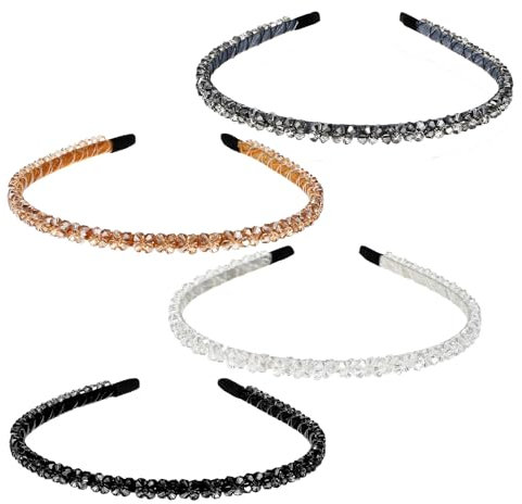 Modische Haarreife, 4 Farben Strass Haarreif Elastisch Haarbänder Damen Glitzer Kristall Haarreif Mädchen Kristall Seite Bling Haarschmuck Rutschfeste Strass Stirnbänder für Damen