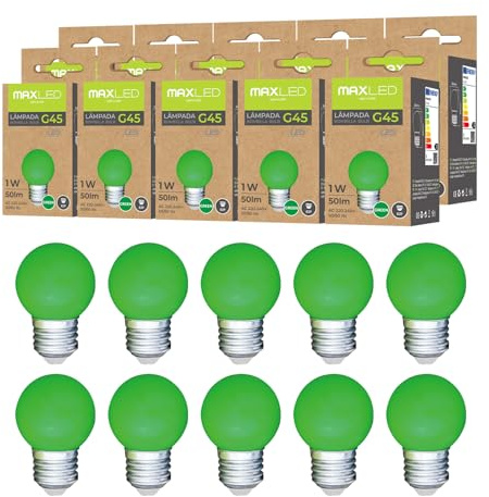 Maxled, Light is Led! Bunte Glühbirnen E27 Außenbereich 1W Farbige LED Glühbirne 50LM G45 Beleuchtung Birne Bunt Deko Leuchtmittel Birnenform für Außen Innen Hochzeit Weihnachten Party Bar 10er Pack