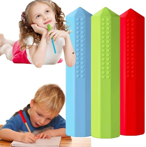 Kaubare Bleistiftaufsätze,3pc Kauaufsatz Stifte Beißröhrchen,Silikon Buntstiftkappen Zahnungshilfe Beißring Baby,Kaubares Bleistiftspielzeug,Kaubare Silikon Bleistiftaufsätze,Bleistiftaufsätze