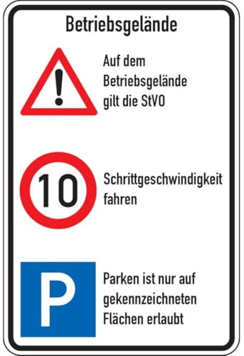 KSIGN Kombischild Betriebsgelände, STVO 10 km/h + Parken, Aluminium, Format 600x900 mm, temperaturbeständig, robust