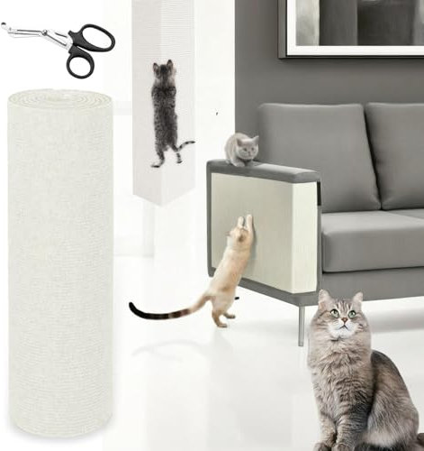YUJUVI 300cmx40cm Katze Kratzmatte Selbstklebend Kratzbretter Kratzschutz Sofa Katze Trimmbare Kratzmatte Katzen DIY Kratzbrett Weiß für Katzen Bäume Wand Möbel und Couch Schutz (Weiß)