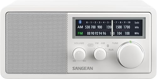 SANGEAN WR-11 BT+ Retro-Radio mit FM, Bluetooth, AUX, Echtholz-Gehäuse, Matt Weiß