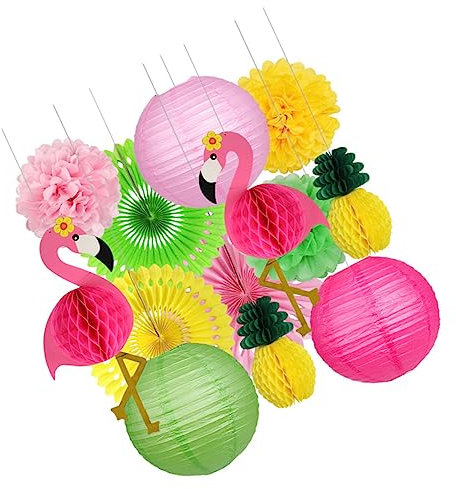 Ciieeo Papierwaben – 13-teiliges Set in Flamingo- Und Ananasform Dekoratives Papierlaternen-Set Leicht Und Faltbar Ideal Für Tropische