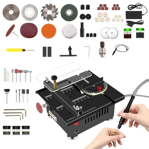 Mini sega circolare da tavolo, 100 W, sega circolare elettrica portatile, angolo 0-90°, 7 velocità, profondità di taglio 16 mm con lama, albero flessibile per taglio acrilico plastica