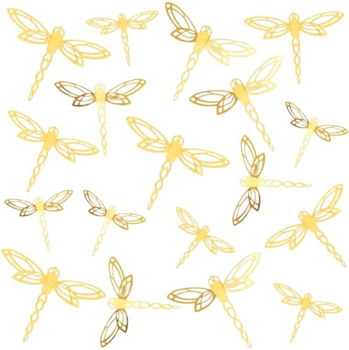 GORGECRAFT 60Pcs 3 Sizes 3D Dragonfly Wall Decals Gold Paper Dragonflies Wall Decor Garden Art Indoor Outdoor Fence Hanging Decorations for Nursery Home Living Room Flowers Cake Party Window Mural