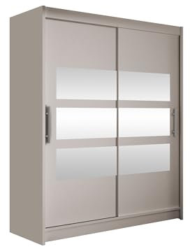 Mirjan24 Schwebetürenschrank Westa VII Kleiderschrank mit Spiegel, Modernes Schlafzimmerschrank, Schiebetürenschrank, Garderobe, Schlafzimmer (Cashmere)