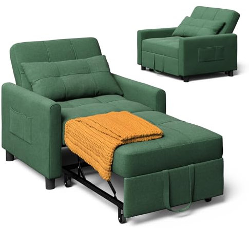 Xbro Schlafsessel mit Bettfunktion, Schlafsofa 3-in-1-Convertible-Stuhl-Bett, Verstellbares Schlafsofa mit Kissen und Tasche, Sessel mit schlaffunktio für kleine Wohnung (Grün)