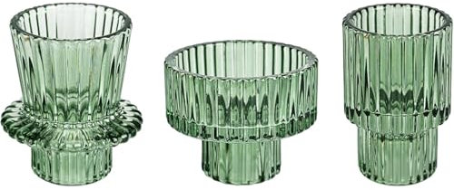Doolitt Kerzenständer Set,Votiv Glas,Kerzenhalter, Stabkerzenhalter Dekoration,Tafelaufsatz für Tisch,Kristall-Teelichthalter für Zuhause,Abendessen,Hochzeit,Party,Festival (3, Grün)