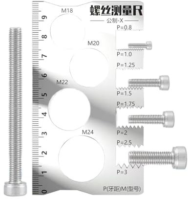 Calibro per filettatura, in acciaio inox, righello di misurazione per viti con design ergonomico, base antiscivolo, ideale per la misurazione di bulloni e dadi in casa, uso industriale