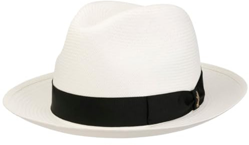 Borsalino Chapeau Panama Black Small Femme/Homme - Made in Italy Fedora de Plage avec Ruban Gros Grain Printemps-ete Ete - 59 cm Nature-Noir