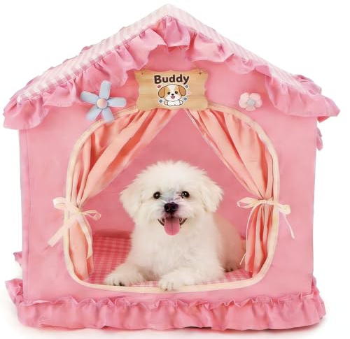 Iptienda Hundezelt Indoor & Outdoor, Waschbares & Zusammenklappbares Hundehaus mit 360° Belüftung, Weicher Kissen, Ideal für Katzen und Hunde von 5-12 kg, Leicht zu Installieren- 50x40x53.4 cm