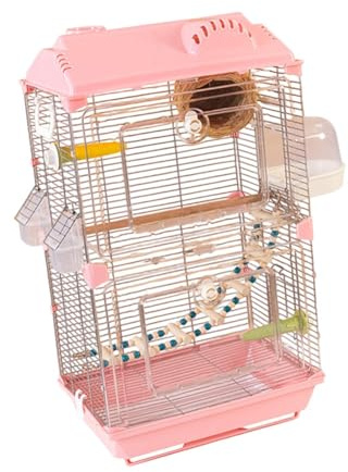 Ｚｉａｌｏｆｉ Vogelkäfig Transparenter Vogelkäfig Parrot Vogelhaus mit Ständer Und Zubehör Acryl Eisen Geräumige Villa Vogelheim Komfortabel für Zuhause für, Rosa