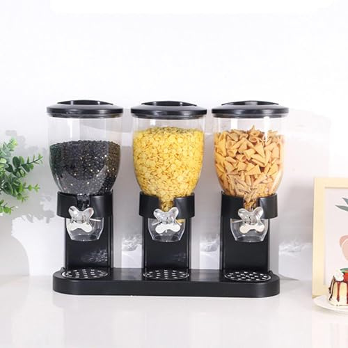 Triple Dry Food Cereal Dispenser,Dry Food Storage Dispenser for Kitchen,6L Cereal Storage Containers,Easy Control Kitchen Quick Dispenser,for Cornflakes,Candy,Sweets,Lentils,Nuts, Beans & Granola
