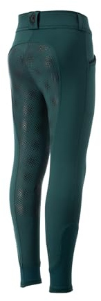 Equinavia Greta Kids Unisex Fleece Lined English Winter Full Seat Riding Breeches for Girls, Boys - Deep Green - 14