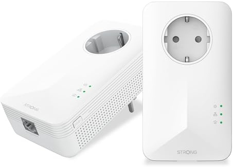 STRONG AV1000Mbps Kit Powerline con Pass Through, Presa Integrata, Ripetitore Powerline Ethernet HomePlug AV2, Porte Gigabit, Plug & Play, Risparmio Energetico, Compatibile con Router | Fino a 1000 Mbps, Ripetitore Powerline Ethernet, Presa Integrata, Plug & Play, Risparmio Energetico, Compatibile con Router