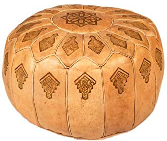 Orientalischer runder Pouf aus Leder ø 55cm Rund 30cm Hoch inklusive Füllung | Marokkanisches Sitzkissen Sitzpouf Kissen Cansu Braun | Marokkanischer Hocker Sitzhocker Fusshocker