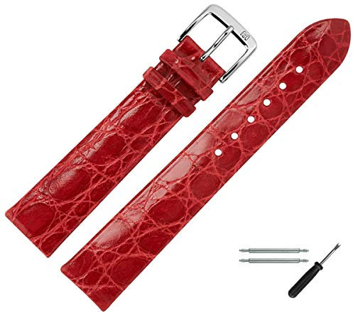 MARBURGER Uhrenarmband 20mm Leder Rot Silber Kroko Prägung - Montage Set 8342041000120