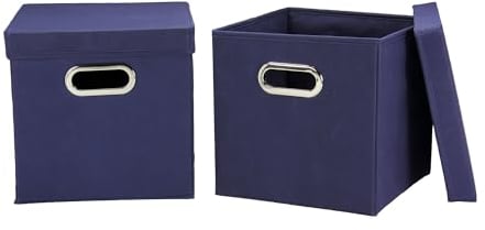 Household Essentials 33-1 Decorative Storage Cube Set with Removable Lids | Navy | 2-Pack