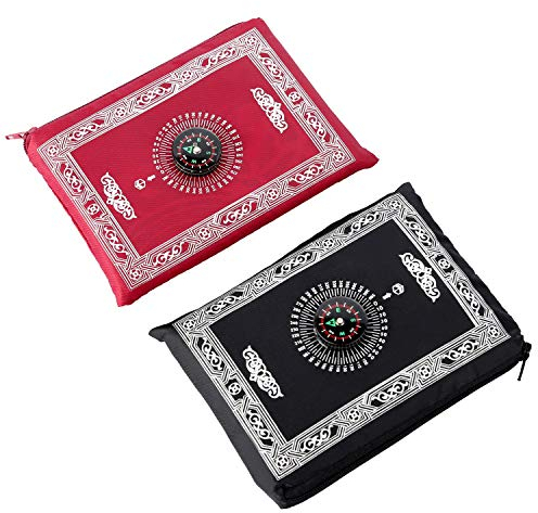 Tragbar Licht Islamische Reisegebetsteppich, Anlising mit Kompass Taschenformat Tragetasche und Kompass Pray Teppich Tragbar Polyester Wasserdicht Material 100 * 60 cm 2pcs