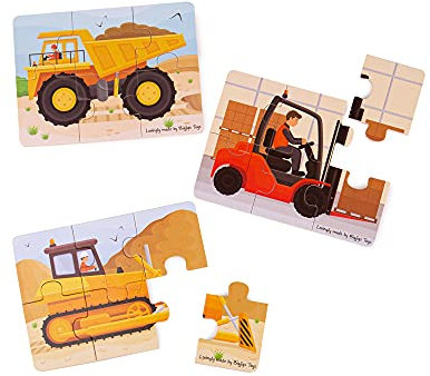 Bigjigs Toys Baufahrzeuge (6-teilige Puzzles) - 3 Puzzles