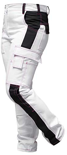 strongAnt Damen Arbeitshose komplett Stretch für Frauen Bundhose mit Kniepolstertaschen Schwarz Grau Weiß Pink