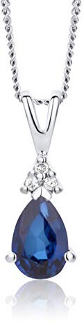 Orovi Schmuck Damen Tropfen Kette Gold mit Ketttenanhänger Edelstein/Geburtsstein Saphir in Blau verziert mit 3 natürlichen Diamanten Brillanten klassische Halskette Weißgold 9 Karat / 375 Gold