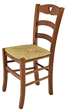 t m c s Tommychairs - Chaise Cuore pour Cuisine, Bar et Salle à Manger, Robuste Structure en Bois de hêtre peindré en Couleur Noyer Clair et Assise en Paille