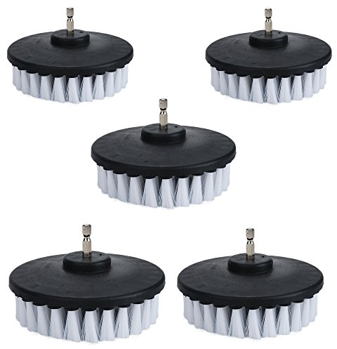 Lot de 5 brosses à récurer électriques à poils souples blancs de 10,2 cm pour nettoyer voiture, bateau, siège, tapis, tapisserie d'ameublement et porte de douche
