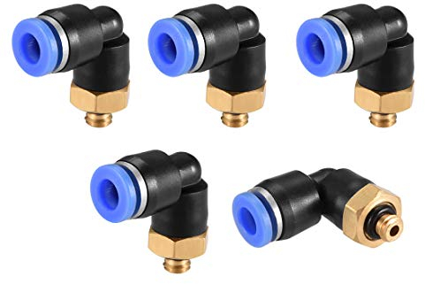 sourcing map 5Stk. Drücken zur Rohrverschraubung Fitting Außen Ellbogen 6mm Rohr OD x M5 Gewinde Pneumatische Luftdruck Verriegelung Blau