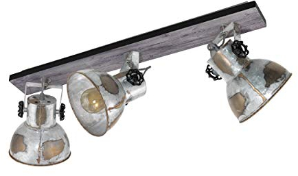EGLO Deckenlampe Barnstaple, 3 flammiger Vintage Deckenspot im Industrial Design, Retro Wandspot aus Stahl im Zink Used-Look, Holz, Rostoptik, schwarz, Fassung: E27