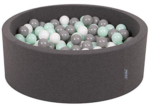KiddyMoon Bällebad 90X30cm/200 Bälle ∅ 7Cm Bällepool Mit Bunten Bällen Für Babys Kinder Rund, Dunkelgrau:Weiß/Grau/Minze