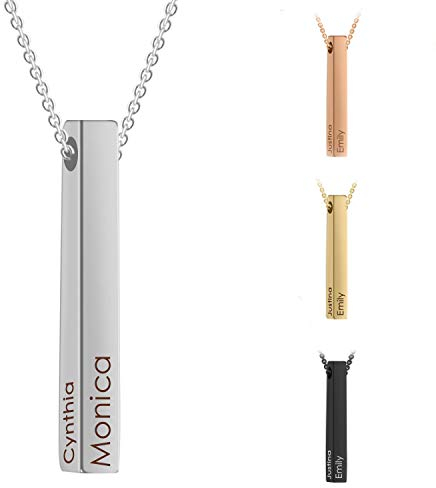 Amlion Personalisierte Halskette,Damen-Kette Namenskette,Benutzerdefinierte Halskette,Halskette Edelstahl Bar Anhänger für Geschenk