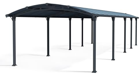 Palram Arcadia 10600 Carport Aluminium & Verzinkter Stahl 10,5x3,5m, Überdachung, Autogarage, Autounterstand, Einfache Montage, Carport Bausatz, 10 Jahre Garantie, Anthrazit Inkl. Regenrinne