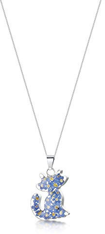Halskette Katze von Shrieking Violet® Sterling Silber Anhänger mit echten Vergissmeinnichts. Handgefertigter Schmuck mit echten Blumen von Shrieking Violet®