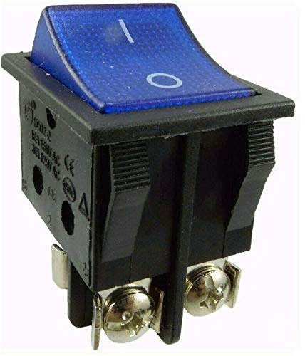 Einbau Wippschalter mit schraubkontakten, Geräteschalter, 2 polig (4pin) 16A 250~ Schwarze Schalter blau beleuchtet (1)