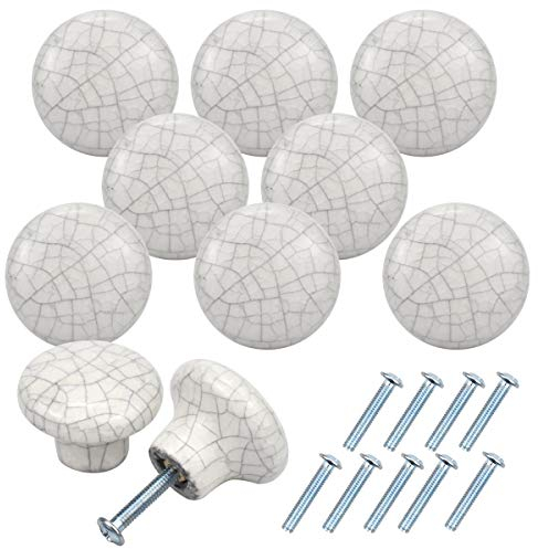NATUCE 10 Stück Keramik Vintage Schubladenknopf, 32MM Keramik Türgriffe, Weiß Schubladengriffe, Schranktürknöpfe, Moebelknauf, Kommodenknöpfe Schubladenknöpfe Set, Knauf für Schrank Schublade Küche
