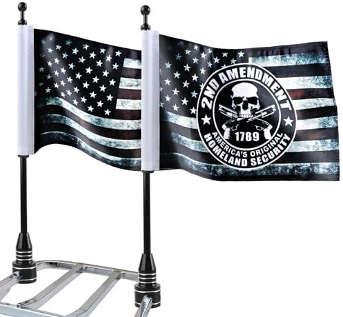 MASION 2 Stück Motorradflaggen Antike US-Flagge + 2. Änderungsflagge - 1789 Amerikanische Original Heimatsicherheit für Harley Honda Suzuki Kawasaki Goldwing Yamaha schwarzer Fahnenmast passend für