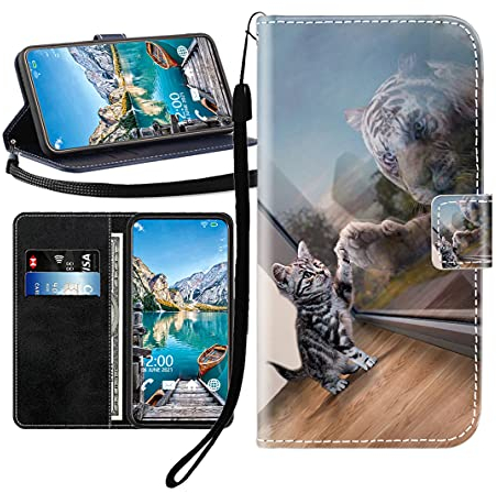 Sunrive Kompatibel mit Lg Q7 Hülle,Magnetisch Schaltfläche Ledertasche Schutzhülle Etui Leder Case Handyhülle Tasche Schalen Lederhülle MEHRWEG(Tiger Katze B1)