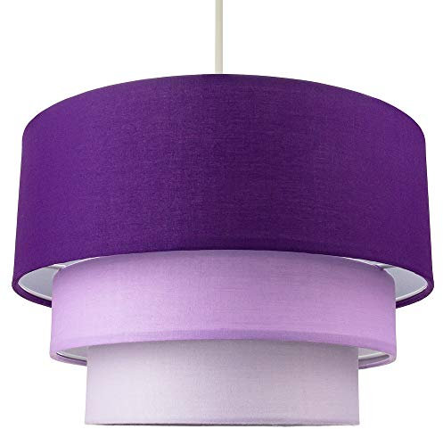 Contemporary Round Triple Tier Purple/Lilac Cotton Fabric Designer Pendant Lighting Shade | 60w Maximum | Modern Style | 30cm Diameter by Happy Homewares