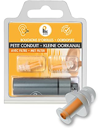 PLIC AUDIO - Bouchons d’Oreilles Anti-Bruit Petit Conduit - Atténuation 18dB - Protection Auditive Ultra Confortable - 2+1 Corolles et Double Filtre - Hypoallergéniques et Réutilisables