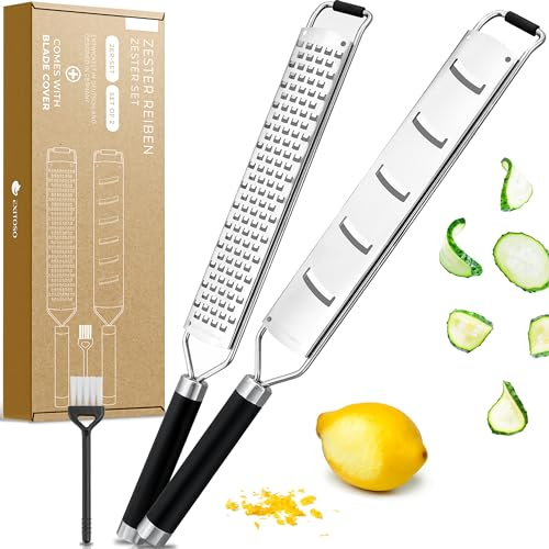 Exitoso Zitronenreibe Edelstahl Gewürzreibe - Zester und Reibe 2in1 Set - Parmesanreibe Parmesanhobel Käsereibe Grob Zestenreibe Küchenreibe Profi - Parmesan Handreibe Klein