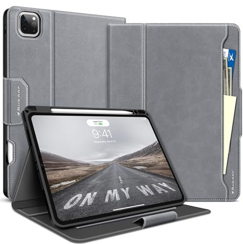 BuKoor iPad Pro 11 Zoll Hülle 2022 4 Generation und 2021 3. Generation PU Leder Hülle mit Stifthalter, Auto Sleep/Wake Magnetverschluss, Pocket Smart Cover für iPad Pro 2020/2018 2./1. Gen