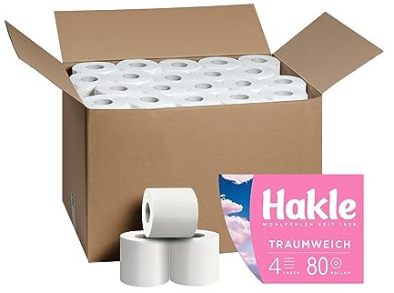 Hakle Traumweich BIG PACK (80 x 130 Blatt), komfortabel weiches WC Papier, 4-lagiges Toilettenpapier für die sanfte tägliche Reinigung, Klopapier ohne Plastikverpackung
