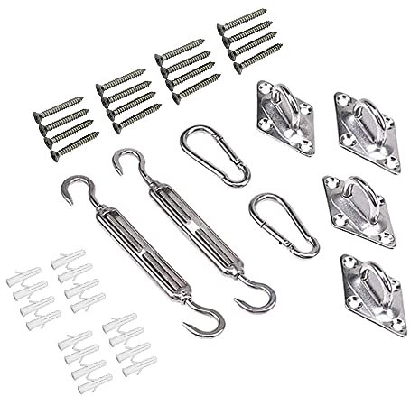 Trade-Shop HDPE Sonnensegel/Sonnenschutz/Wetterschutz Zubehör Montage Set Edelstahl Befestigung für viereckige Sonnensegel/Spannschloss Karabiner Wandöse Schrauben