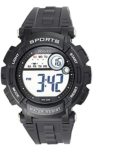 Ravel - Runde 3ATM- Digital-Herren-Quarz-Armbanduhr mit Beleuchtung - RDG.14.3 - Schwarz