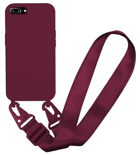 MBSLFY Handyhülle kompatibel mit iPhone 6 Plus/6s Plus/iPhone 7 Plus/iPhone 8 Plus Hülle mit Band, Silikon Necklace Handyhülle mit Abnehmbar Kordel Umhängen Stossfest Handy Schutzhülle, Rot