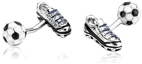 Whoiy Manchettenknoepfe Fussball, Manschettenknöpfe Herren Witzig Edelstahl Weiß Hochzeit Manschettenknöpfe für Männer Kostenlose Gravur mit Geschenkbox