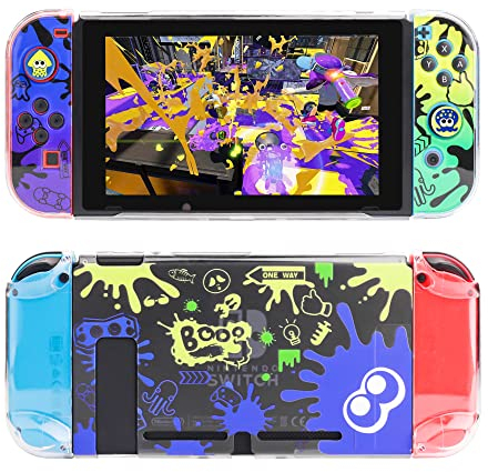 GLDRAM Custodia per Nintendo Switch, cover per Splatoon 3 compatibile con Switch Console e Joy Con Controller, guscio rigido con 2 tappi per pollice, accessori di gioco per Splatoon 3